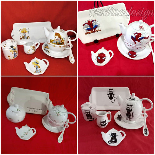 Yustina Complete 6 Piece Tea Set: Teapot, Cup, Plate, Tray, Spoon & Tea Bag Holder 7