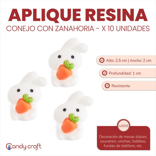 Candy Craft Aplique De Resina Conejo Con Zanahoria X 10 Unis Souvenirs 1