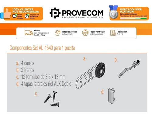 Ducasse Kit Herrajes Puertas Corredizas | AL-1540 Madera 2mt 3