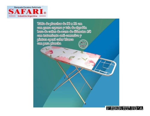 Safari Ironing Board 90x32 Steel Tube Reinforcement 5/8 with Iron Holder 0