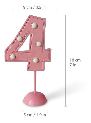 LukParty Número 4 De Mesa Con Luz LED - Adorno De Torta Luminoso Rosa 2