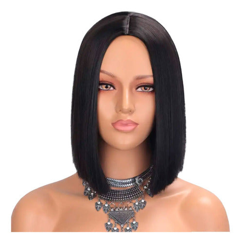 Medium 35cm Black Straight Synthetic Natural-Looking Wig with Gift Net 2