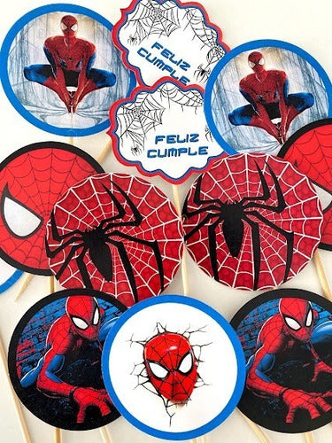 Macu Acuña Topper Cupcake Muffins Hombre Araña Spiderman Pig X12u 0