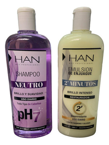 HAN Shampoo Neutro PH 7 + Enjuague Han 2 Minutos Brillo 500ml 0