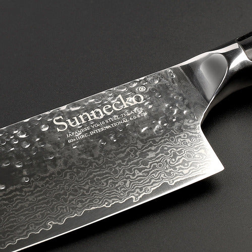 Sunnecko Nakiri Knife 7'' VG10 Japanese Damascus Steel 3