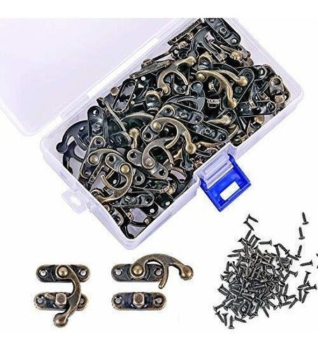 PGMJ 40 Pieces Jewelry Box Hardware Bronze Tone Antique Right Latch Hook Hasp Horn Lock 0