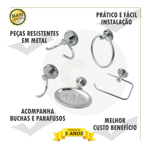 Kit Acessórios Para Banheiro Metal Aço Inox 5 Peças Oferta 1