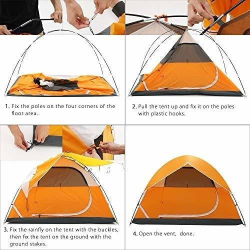 Carpa 6 Personas Doble Capa Impermeable - Naranja 4