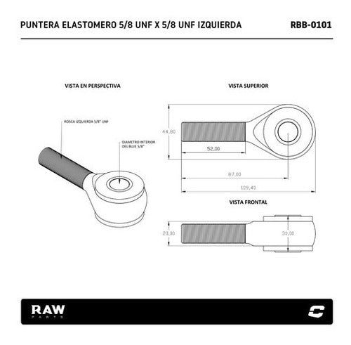 Raw Parts Elastomer 5/8 x 5/8 Steel Right Rod End 1