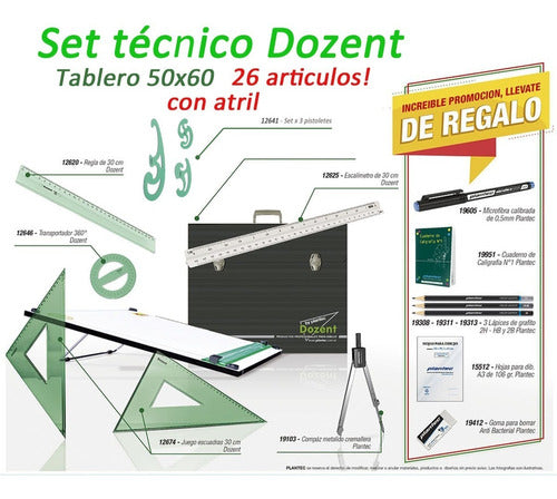 Plantec Kit De Dibujo Técnico 26 Art Dozent Tablero 50x60 C/ Atril 0