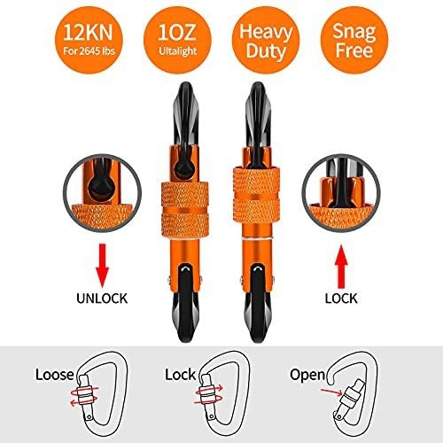 L-Rover Lightweight Locking Carabiner Clips, Heavy Duty 12kn Pack of 3 2