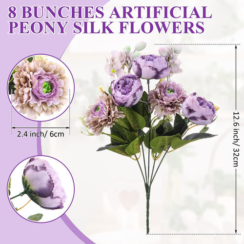 Crowye 8 Bunches Artificial Silk Flowers Hydrangeas Peony Wedding Decor 1