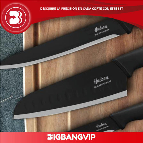 Hudson Set X3 Chef Knives Basic Stainless Steel 6 7 8 Black 3