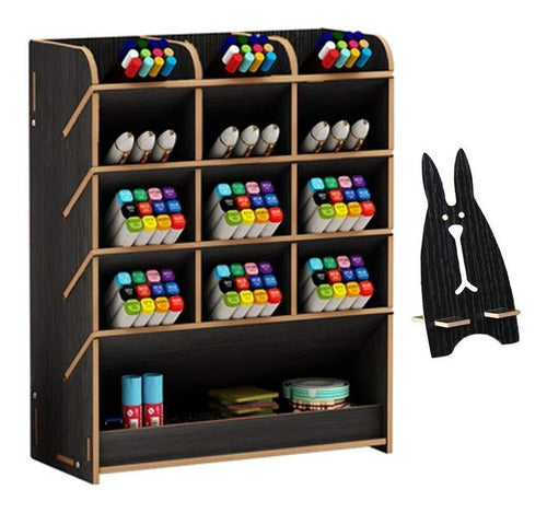 Organizador De Escritorio De Madera 25.5x21 Cm (b12-negro) 0