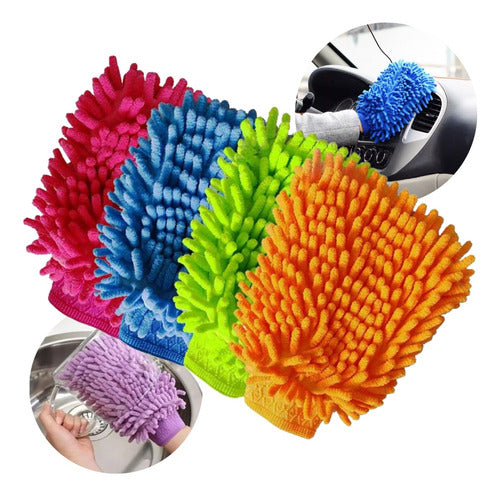 Set of 4 Microfiber Car Wash Gloves Cleaning Mitt Assorted Colors 0