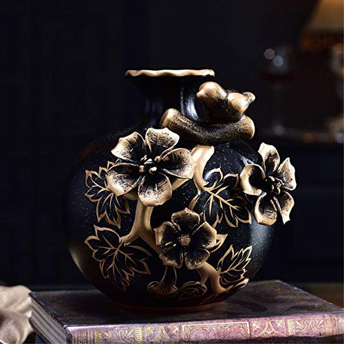 Newqz Classic Decorative Ceramic Vase Set - 3 Chinese Vases (Black) 2