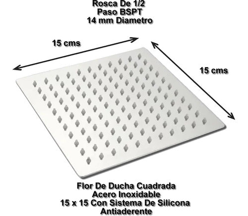 Ducha Duchon Cuadrada Acero Inoxidable 15 X 15 Antiadherente 2