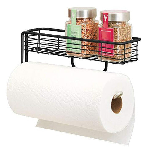 Mdesign Metal Wall Mount Paper Towel Holder with Storage Shelf 0