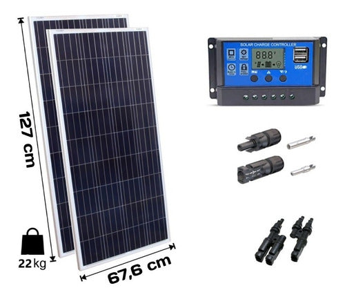 Kit 2xpainel Placa Energia Solar 155w Controlador30a Mc4 1