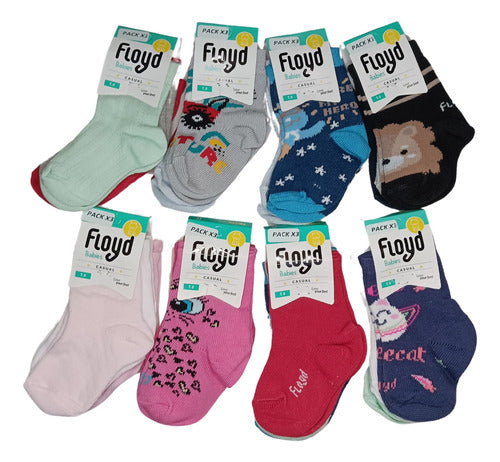 Pack of 12 Floyd Half-Calf Baby Socks Assorted Cotton Art. 300 6