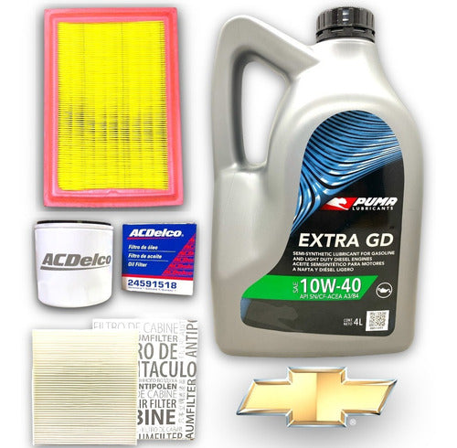 Kit Service Aceite 10w40 Y 3 Filtros Spin Onix Prisma Cobalt 0