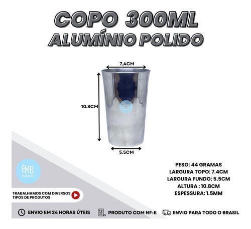 Kit 5 Copos Chopp 300ml De Alumínio Polido Super Resistente 2