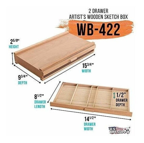 U.S. Art Supply 2-Drawer Artist Wood Pastel, Pen, Marker Storage Box 1