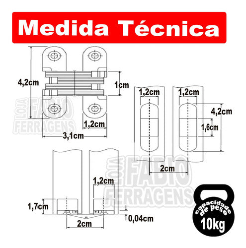 2 Peças - Dobradiça Invisivel Móveis 180º Graus 42 X 12mm 1