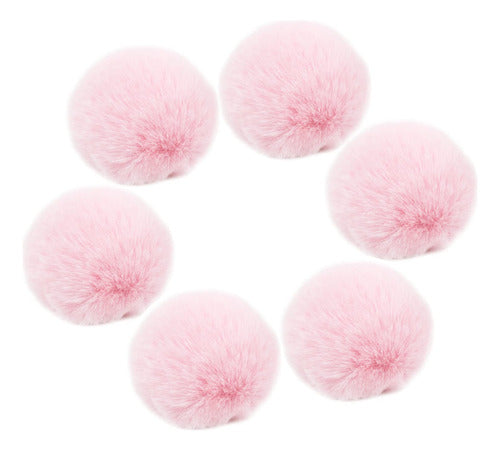 Pompones De Piel Sintetica 7cm 6u Rosa Claro 0