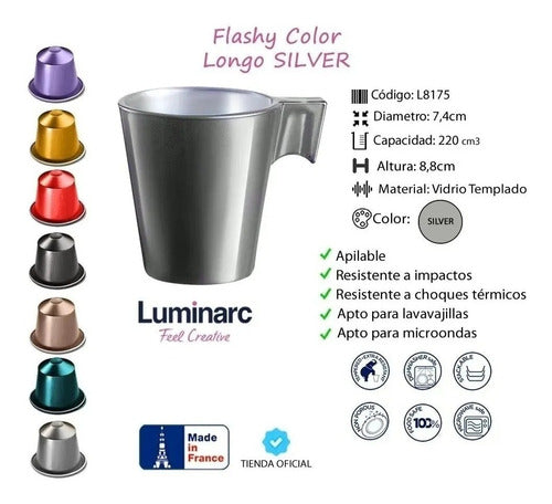 Set of 4 Luminarc Flashy Longo 220 cc Metalized Glass Mugs 5