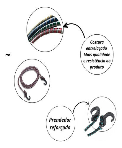 Kit 4 Peças Elástico Bagageiro Ajustável 300cm Fixação Carga 3