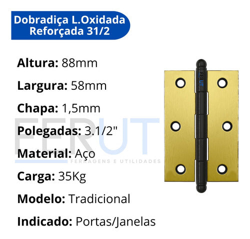 Dobradiças Para Portas De Madeira 3,5'' Kit C/3 Colonial Flo 2