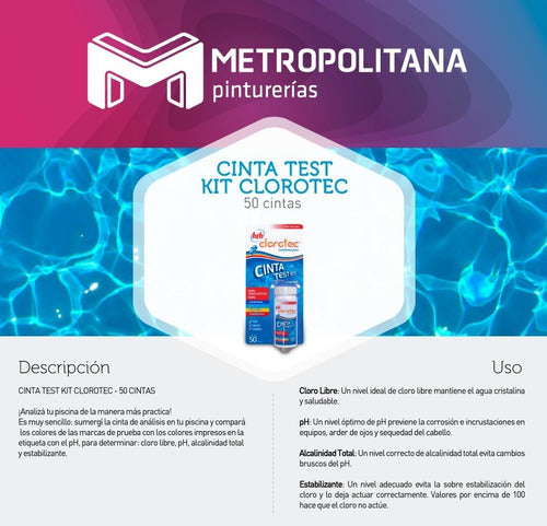 Cinta Test Kit Medidor Cloro Y Ph  Pileta Clorotec 50 Cintas 1