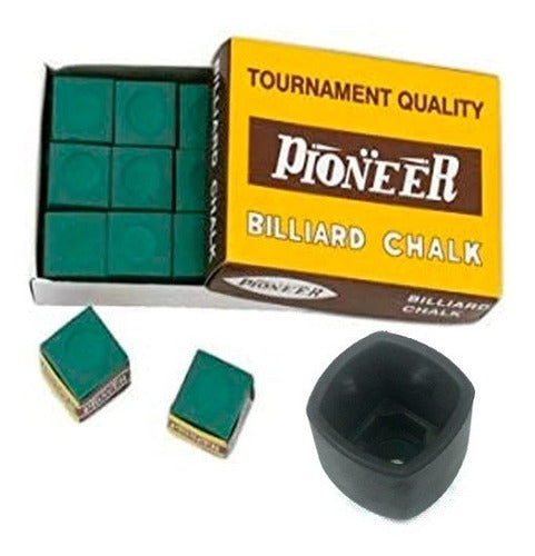 Pioneer Set of 12 Pool Cue Chalks + Chalk Holder 0