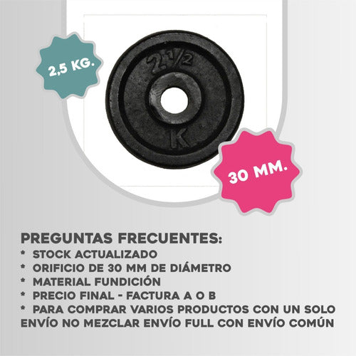 Discos Pesas Fundición Gimnasio X 2,5 Kg P/barra 30mm Gmp 4