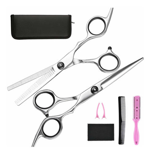 Fcysy Professional Hairdressing Scissors Kit 7 Pieces Black 0