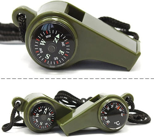 LYTIMPORTACIONES Olive Green Survival Whistle 3 in 1 Compass Thermometer 0