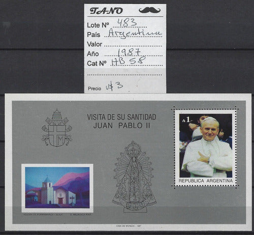 Lote483 Argentina Año 1987 Gj# Hb# 58 Mint Juan Pablo Ii 1