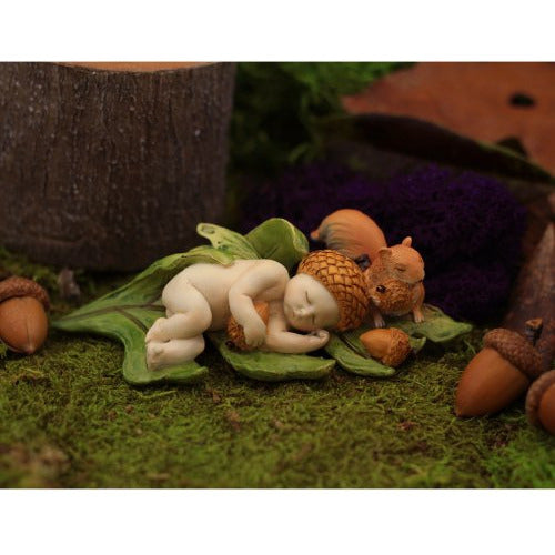 Top Collection Miniature Fairy Garden and Terrarium Sleeping Acorn Fairy Baby with Squirrel Statue 1