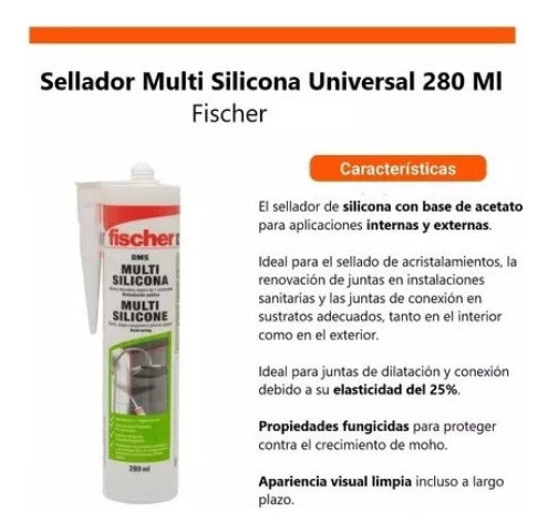 Fischer Acetic Silicone Sealant 280ml - Transparent/White/Black 2