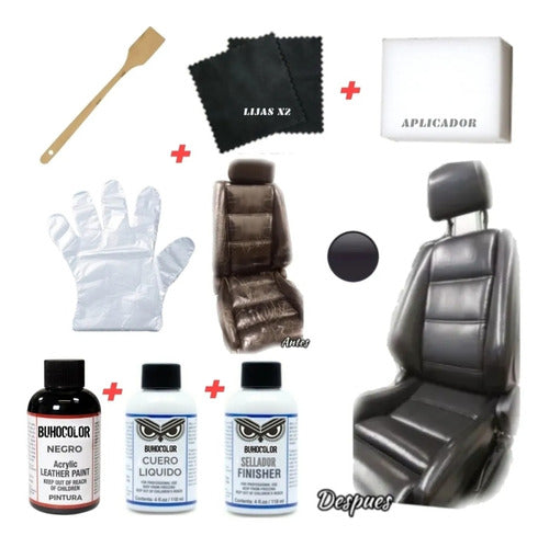 Leather Liquid Repair Kit: Paste + Ink + Sealer + Spatula + Instructions 1