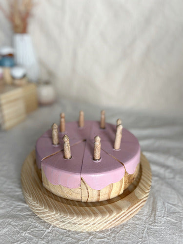 Wooden Food Cake Sliced Pink with Cutting Board 1