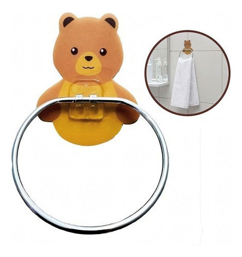 BaiBao Teddy Bear Towel Hook Adhesive Metal Ring 0