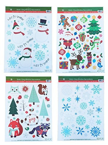 HERMES SHOP Christmas Static Window Cling Decorations - 4 Large Sheet Sets Featuring Santa, Snowmen, Snowflakes, Gingerbread Men, Reindeer and More 0