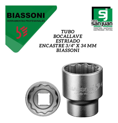 3/4" Striated Socket Tube 34 mm Cr/V Biassoni 1