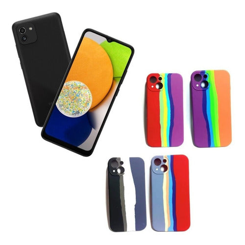 TPU Rainbow Silicone Protector Case for Samsung A03 Core 0