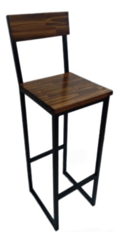 LA VORÁGINE Industrial Style Iron and Wood Stool with Backrest 0