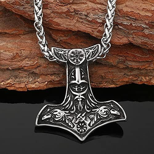 TURTLEDOVE Viking Thor Hammer Necklace Norse Mjolnir Pendant With Raven 1