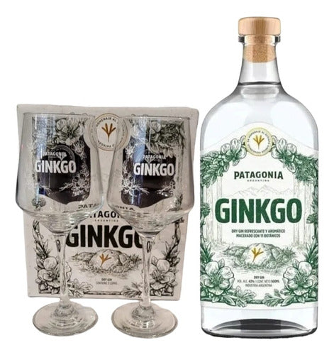 Ginkgo Patagonia Gin Bottle + Gift Box with 2 Gin Copas + Long Barmat 1