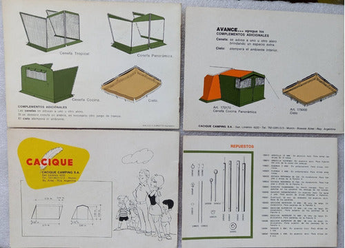 Lote 4 Folletos Antig Publicidad Carpas Cacique Camping ´60s 1